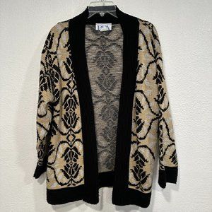 BFA Classics Open Front Sweater Black and Tan Warm Made in USA Womens Size Large